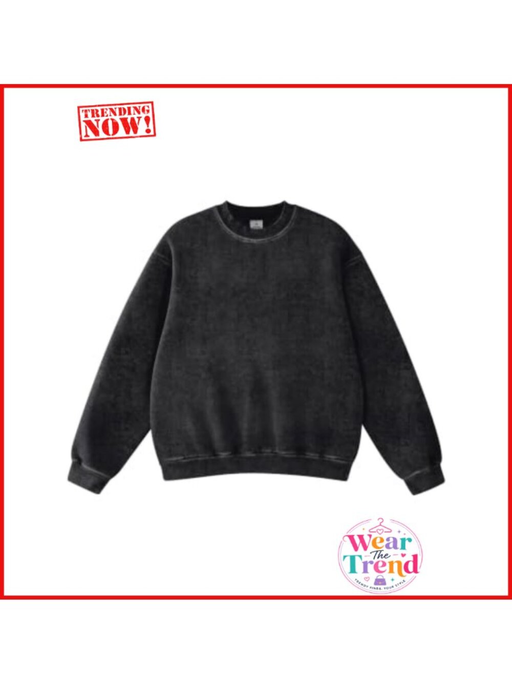 Acid Wash Crewneck Sweatshirt Oversized Fleece Heavyweight Cotton Pullover - Picture 1 of 6